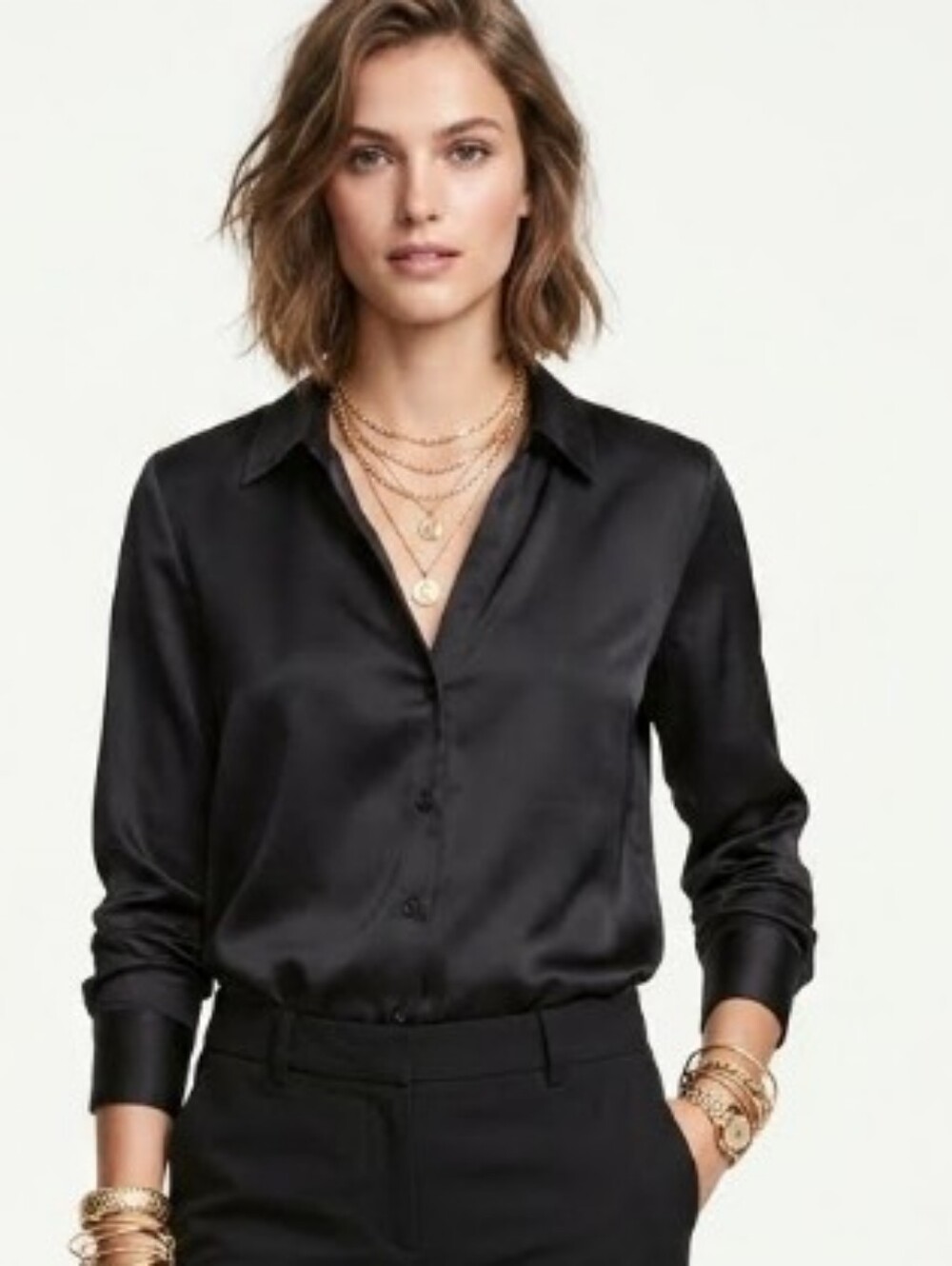 H&M Women's Black Button-Front Satin Blouse
